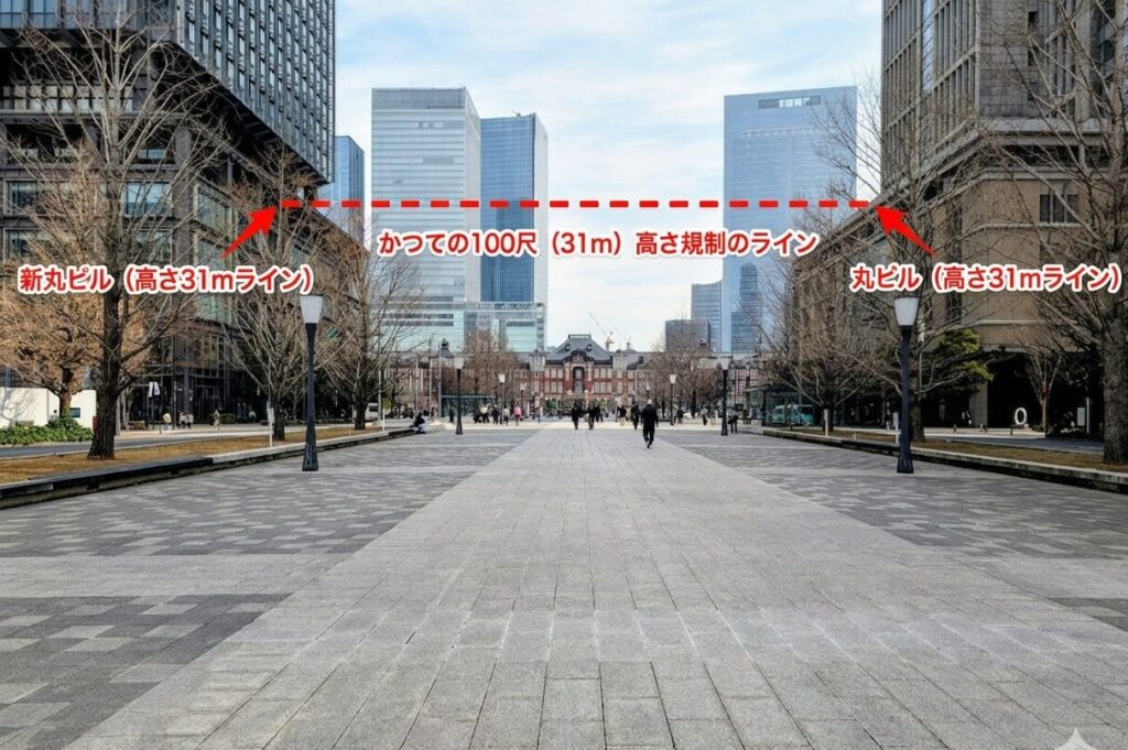 行幸通り
丸ビルと新丸ビルの100尺規制を意識したデザイン