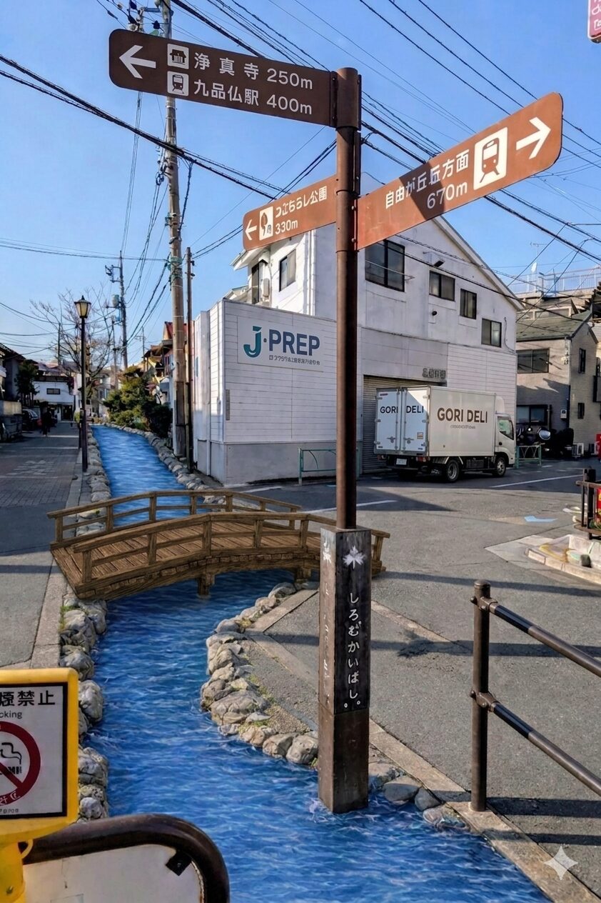 九品仏川緑道の城向橋があった場所
九品仏川と橋のイメージ