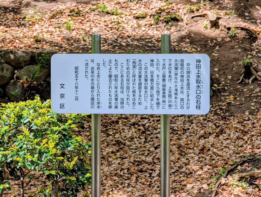 神田上水取水口の石柱の説明文